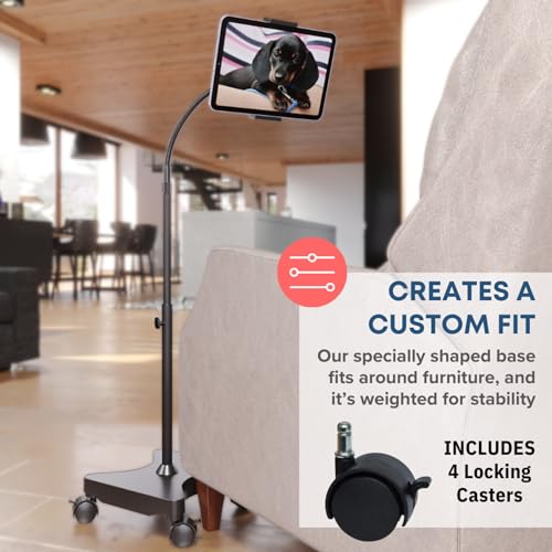 LEVO Rolling Gooseneck Tablet Floor Stand, iPad & Phone Holder, Black - color: Black