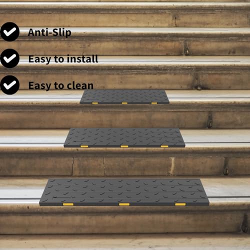 Heavy-Duty Slip-Resistant Stair Treads with Reflective Safety Strips - Universal Fit Rubber Mats for Indoor/Outdoor Stairs, Noise Reduction & Fall Prevention (5)