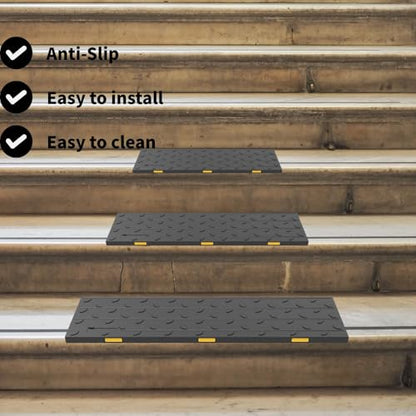 Heavy-Duty Slip-Resistant Stair Treads with Reflective Safety Strips - Universal Fit Rubber Mats for Indoor/Outdoor Stairs, Noise Reduction & Fall Prevention (5)