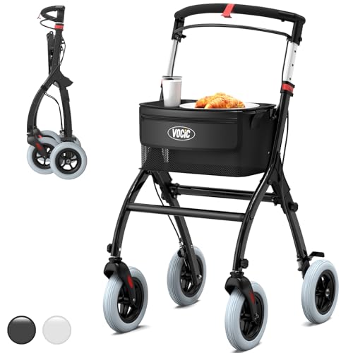 VOCIC Z32 Narrow Walkers for Small Spaces, 8" Quiet Anti-Slip Tires, Tray - color: Black