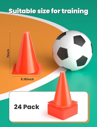 GHB Soccer Cones 7" 9" of 12 24 Pack Disc Soccer Sport Cones - color: 7" 24Pcs Orange