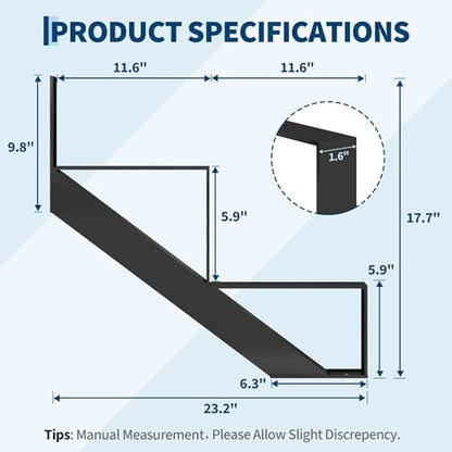 Heavy Duty Steel Stair Step Riser 2 Pack - 2 Step Reinforced Metal Stringer with Support Legs - Corrosion-Resistant Indoor/Outdoor, Max 600lb Capacity - Step 2 |with a Pair of Gloves