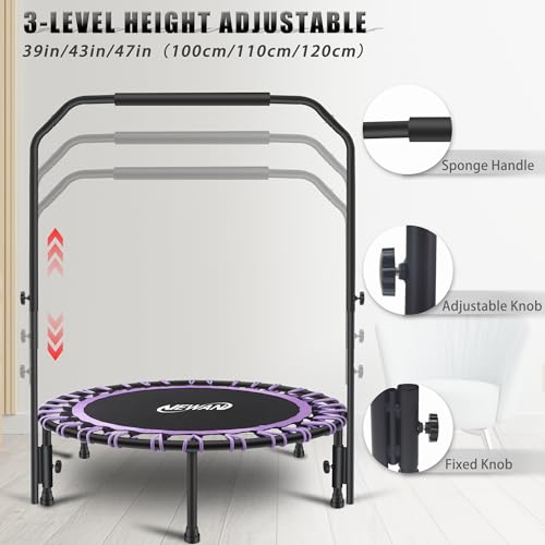 Newan 40" Silent Mini Trampoline with Adjustable Handle Bar Fitness Trampoline Bungee Rebounder Jumping Cardio Trainer Workout for Adults - Max Limit 330 lbs - color: purple