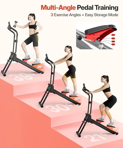 YOLEO Magnetic Stair Stepper for Exercise at Home, 16-Level Adjustable Resistance Up to 130LB, Folding Cardio Stairmaster with 28''Extended Stride&Low Noise,Stair Climber with HR Sensor for Full Body - color: Red
