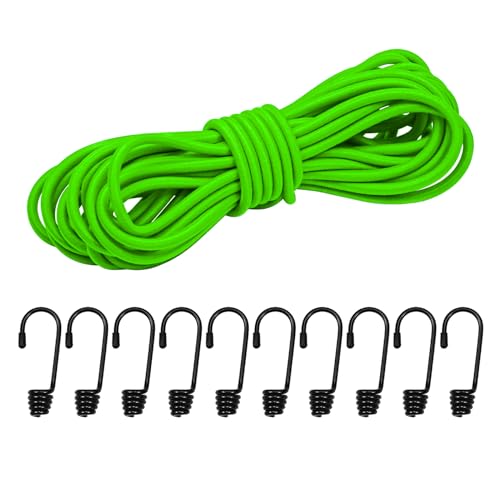 1/8" Bungee Shock Cords with Hooks,65 Feet Elastic Nylon Cords Kayak Stretch String Rope for Bikes,Tie Downs,Boating,Camping,Sunshades,Fitness and Outdoor Enthusiasts (1/4 inch x 32 Ft, Neon Green) - size: 1/4 inch x 32 Ft, Neon Green