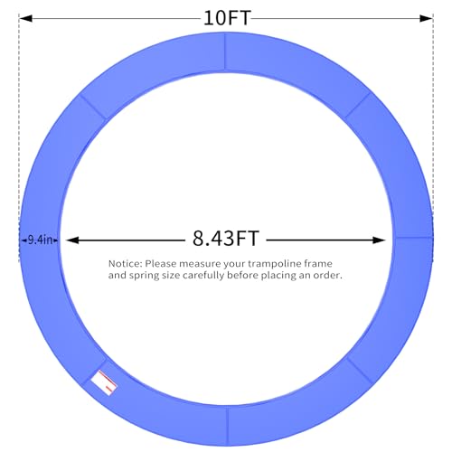 ACWARM HOME 16FT/15FT/14FT/12FT/10FT Trampoline Safety Pad Replacement, Round Trampoline Spring Protection Cover, Fits 16FT/15FT/14FT/12FT/10FT Frames, Water-Resistant Trampoline Accessories - color: Blue, size: 10FT