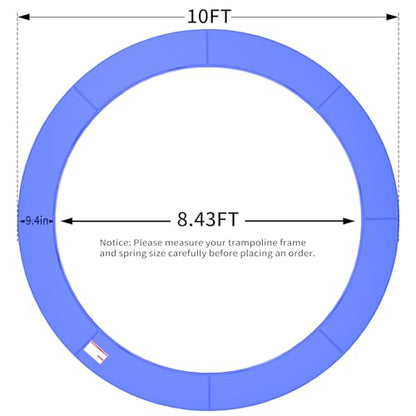 ACWARM HOME 16FT/15FT/14FT/12FT/10FT Trampoline Safety Pad Replacement, Round Trampoline Spring Protection Cover, Fits 16FT/15FT/14FT/12FT/10FT Frames, Water-Resistant Trampoline Accessories - color: Blue, size: 10FT
