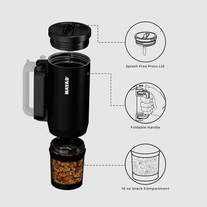 23oz Insulated Tumbler with Foldable Handle & 10oz Snack/Pill Container - color: black