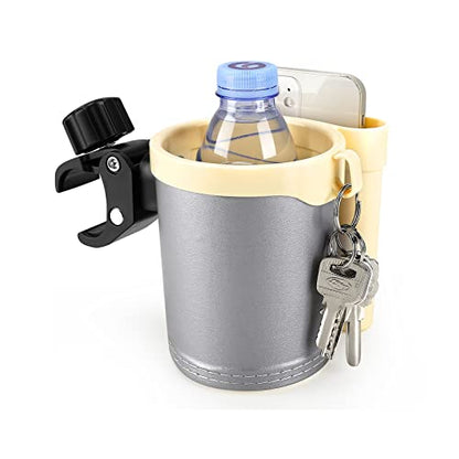 Accmor Stroller Cup Holder with Phone Keys Holder, 3-in-1 Universal Cup Holder, Drinks Bottle Holder for Stroller, Bike, Wheelchair, Walker, Scooter - color: Cream Yellow Grey