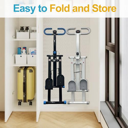 Stair Stepper for Home Vertical Climber, Foldable Full Body Exercise Aerobic Climbing Machines, Mountaineering Fitness Equipment with Adjustable Handles (White)