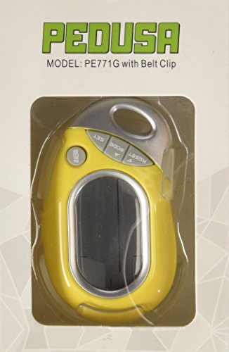PE771 Walking 3D Pedometer with Clip and Strap | 7 Day Memory, Accurate Step Counter, Walking Distance Miles/Km, Calorie Counter, Target Goal, Active Time - color: Yellow with Holster/Belt Clip