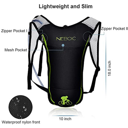 Neboic 2Pack Hydration Backpack Pack with 2L Hydration Bladder - Lightweight Water Backpack Keeps Water Cool up to 4 Hours with Big Storage for Kids Women Men Hiking Cycling Camping Music Festival