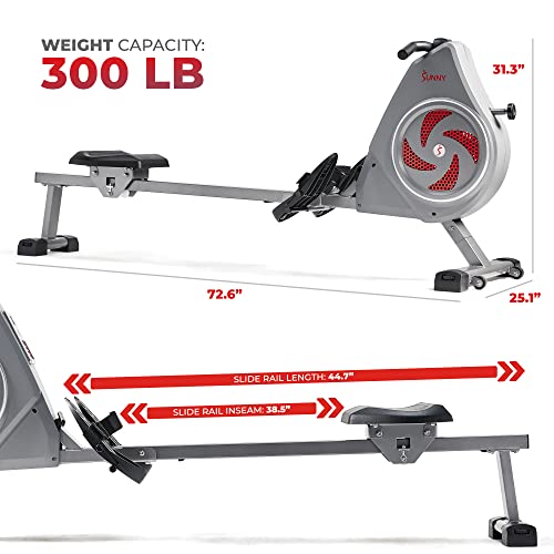 Sunny Health & Fitness Air Rowing Machine, Space-Saving Rower with Long Rail and Upright Storage for Home Gym, Full-Body Cardio Workout, Free SunnyFit Training App - color: Grey