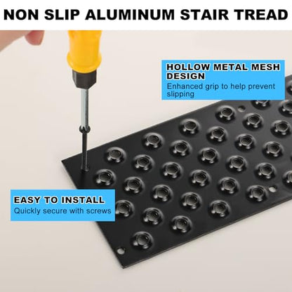 16 Pack Non Slip Aluminum Stair Tread,16 x 3.75 Inch Aluminum Anti-Slip Stair Strip with Screws,Anti Slip Outdoor Stair Treads Coated Black,Metal Stair Nosing Stair Treads for Wooden Ramp Deck Steps