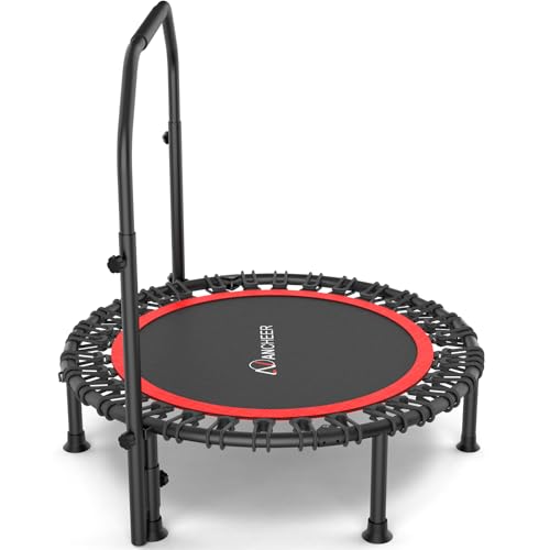 ANCHEER 40"/48" Foldable Mini Trampoline with Adjustable Handle for Adults - color: Red, size: 40 inch