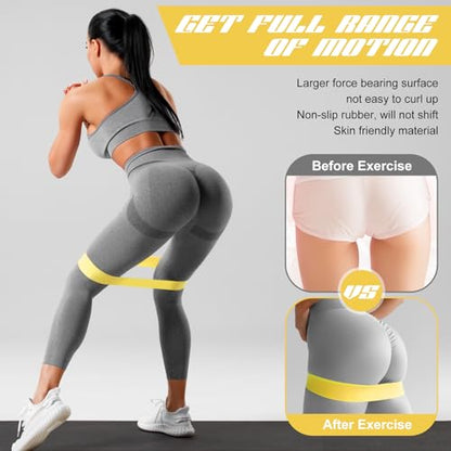Hollowfly 12 Pcs Latex Resistance Loop Exercise Bands for Booty Workout Stretch Exercise Bands Non Slip for Legs Squat Resistance Loop Women Men Starter Butt Hip Thigh Fitness - color: Yellow, style: Medium