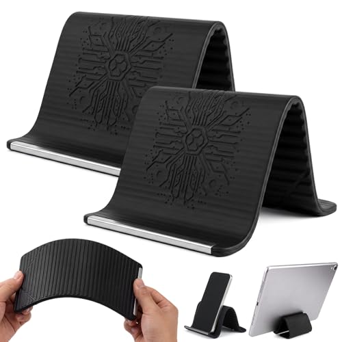 Sabary 2 Pack Flexible Silicone Phone Stand, Foldable Adjustable Phone Holder, Portable Non-Slip Bendable Desktop Stand for Desk, Travel, Office, Tablets, Laptops and Treadmills(Black) - color: Black
