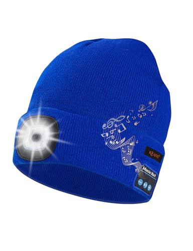 Keains Bluetooth Beanie with LED Light, Gifts for Men Women Dad Husband Him - color: Blue