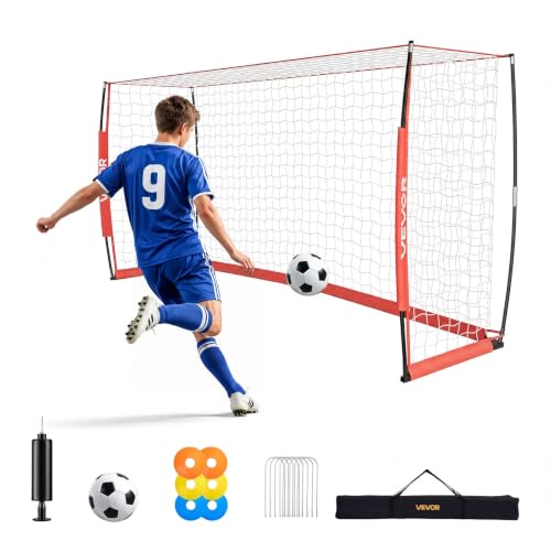 VEVOR Soccer Goal 12 x 6 FT Portable Soccer Goal with Foldable Design - color: Red