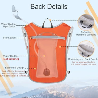 Running Vest Hydration Backpack for Men Women, Lightweight Breathable Hydration Packs, Adjustable Chest Straps Daypack, Reflective Water Running Vest for Marathon, Trail, Hiking, Cycling - color: Orange