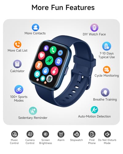 Woneligo Smart Watch for Women, Answer/Make Calls, Alexa Built-in, 1.85" Touch Screen Fitness Tracker for Android & iPhone, Heart Rate/Sleep/SpO2 Monitor Smartwatch,Waterproof (Deep Blue) - color: Deep Blue