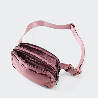 Pander Nylon Fanny Pack Belt Bag for Women with 5 Zipper Pockets - color: Dune Pink