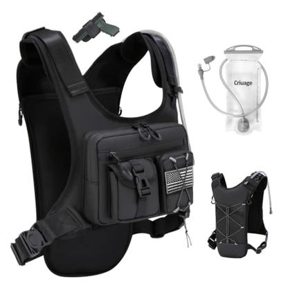 Criuage USA Patent Running Hydration Vest Backpack, Lightweight Chest Pack with 2.0L Water Bladder Bag Daypack for Hiking Running Cycling Race Marathon for Women Men - color: Black
