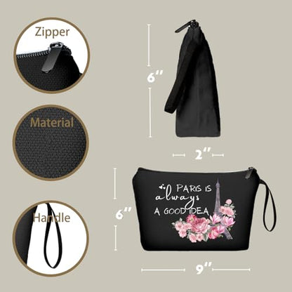 Paris Travel Gifts for International Travelers, Black Cosmetic Makeup Bags - color: travel92-black