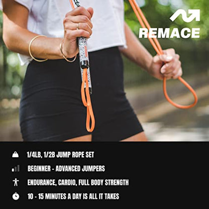 Level 1 Weighted Jump Rope Set - (1/4LB, 1/2LB) Workout Set for Fitness, Exercise and Boxing - Speed Ropes for Beginner to Intermediate Jumpers - Two Included - size: Medium - 8’6” (user height 5’3” - 5’8”)