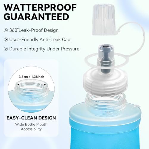 FR Collapsible Soft Hydration Flask 500ml TPU Portable Sports Water Bottle, Outdoor Running Cycling Fitness Hydration Bag with Leak-Proof Bite Valve and Lanyard(Blue) - color: Blue 500
