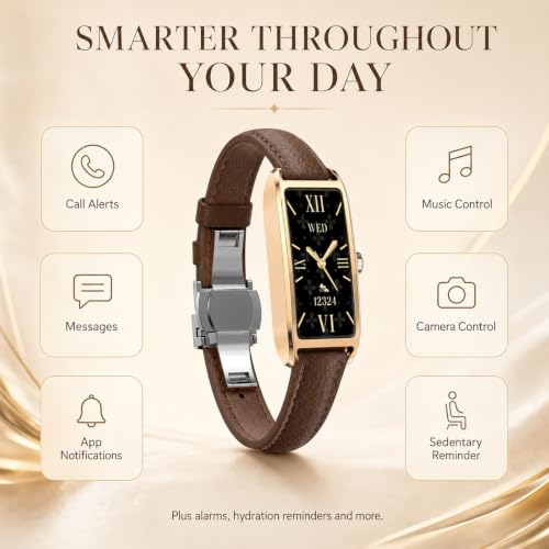 Elegant Smart Watch for Women AMOLED Fitness Tracker with Leather Band - color: Midnight Black Maple
