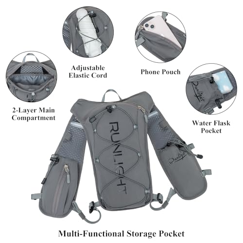 Runlight Running Vest for Women Men Lightweight Hydration Backpack Pack with 1.5L Water Bladder Bag Hydro Daypack for Hiking,Trail,Skiing,Camping,Cycling,Race,Marathon - color: Grey