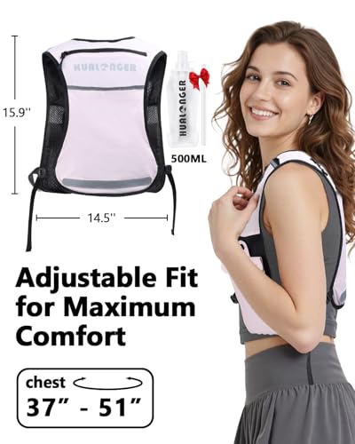 Running Hydration Vest for Women Men,Lightweight Breathable Hydration Pack with 500ml Soft Flask, Adjustable Chest Straps Reflective Backpack for Trail Running Marathon Race Jogging Cycling - color: Pink