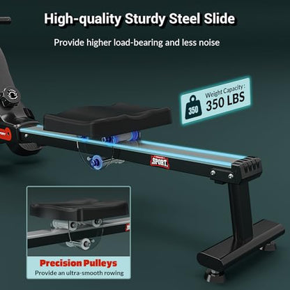 WENOKER Rowing Machine, Magnetic Rowing Machine for Home, Upgraded 32-Levels Resistance with Smart Electronic Knob, 350 LBS Weight Capacity, Compact Rower Machine Easy Assembly. - color: Black Red