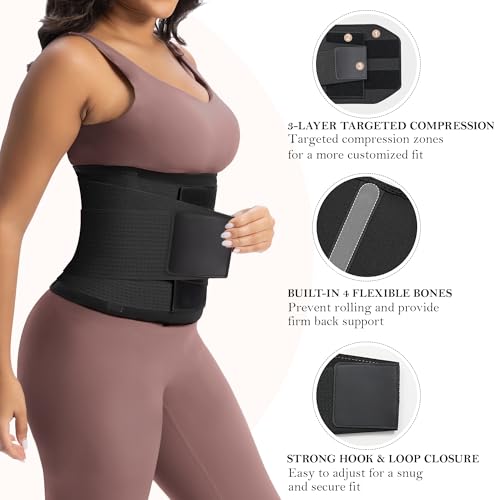 YIANNA Waist Trainer Sauna Sweat Waist Cincher Tummy Control Body Shaper - color: Black, size: Medium