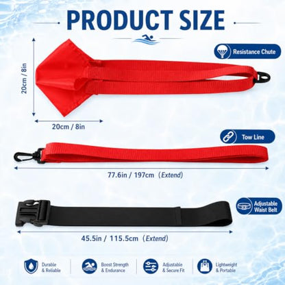 Leyndo 2 Sets Swim Parachute Resistance Training Adjustable Swim Belt