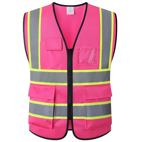High Visibility Neon Safety Vest for Men Women,EK175,Pink,L - color: Hot Pink, size: Large