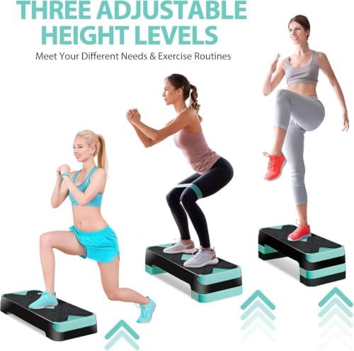 ZENY 26.5 inch Aerobic Step Platform with 4 Step Risers, 400 lbs Capacity - color: Green