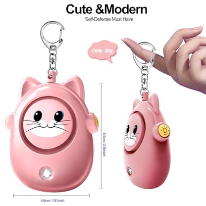Personal Alarms Keychain, 130dB Loud Safety Siren, LED Light, Cute Cat Design Security Device for Women, Elderly, Children - color: Pink