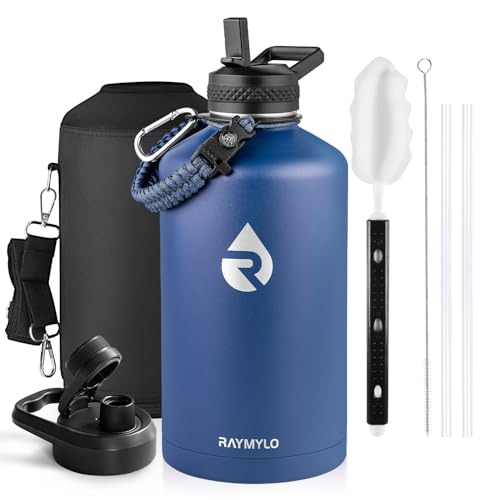 RAYMYLO One Gallon Water Bottle Insulated 128 oz, Stainless Steel - color: Dark Blue, size: 128 Ounces