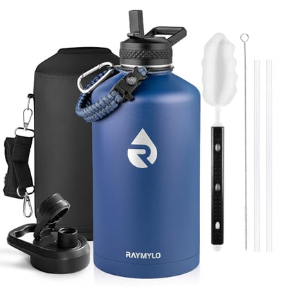 RAYMYLO One Gallon Water Bottle Insulated 128 oz, Stainless Steel - color: Dark Blue, size: 128 Ounces