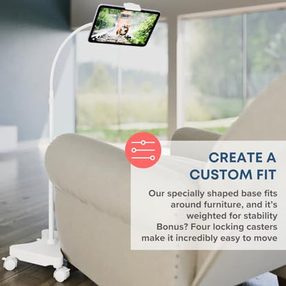 LEVO Rolling Gooseneck Tablet Floor Stand, iPad & Phone Holder, White - color: White