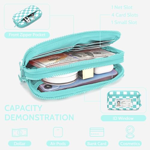 FODOKO Wristlet wallets for Women RFID crossbody bags with 4 Zippers - color: Ice Blue