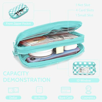 FODOKO Wristlet wallets for Women RFID crossbody bags with 4 Zippers - color: Ice Blue