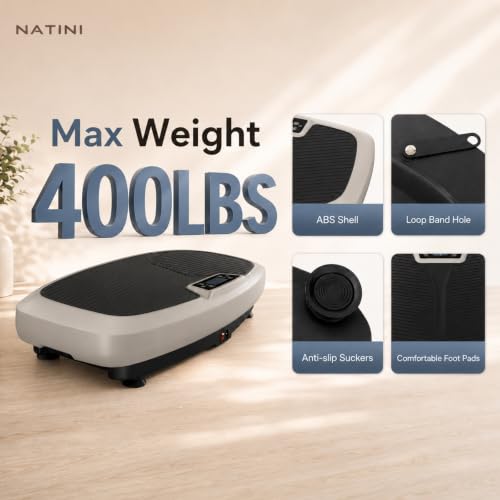 Natini Vibration Plate Exercise Machine, 990 Speed Levels Whole Body Vibrating Plate for Lymphatic Drainage, Home Workout Equipment with Resistance Bands, Remote, 330 lbs Capacity for Home Gym - color: Grey