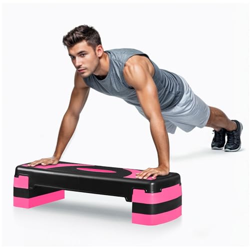 Non-Slip 31 Inch Aerobic Exercise Step Platform 4"-6"-8" Height Adjustable Risers for Home Gym Cardio Training Fitness Workout Stepper Trainer - color: Pink
