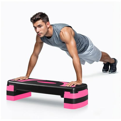 Non-Slip 31 Inch Aerobic Exercise Step Platform 4"-6"-8" Height Adjustable Risers for Home Gym Cardio Training Fitness Workout Stepper Trainer - color: Pink