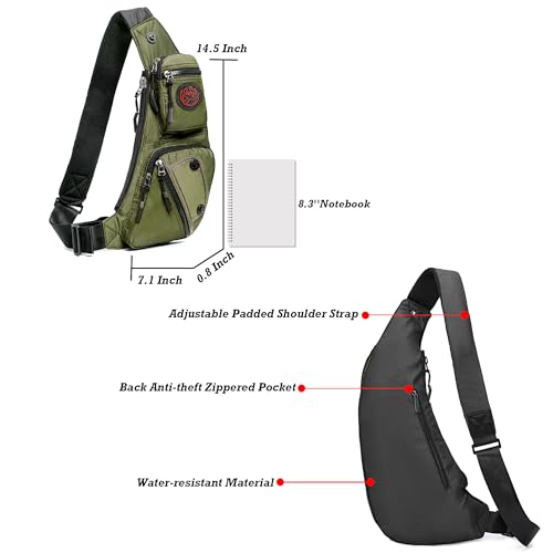 NICGID Sling Bag Chest Shoulder Backpack Crossbody Daypack for Men Women - color: Army Green-2620n