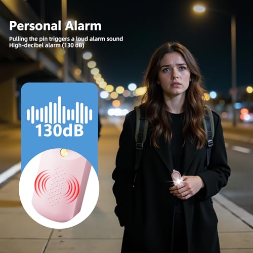 Self Defense Siren with Strobe Light & Extra Loud 130 dB Safety Keychain - color: Pink