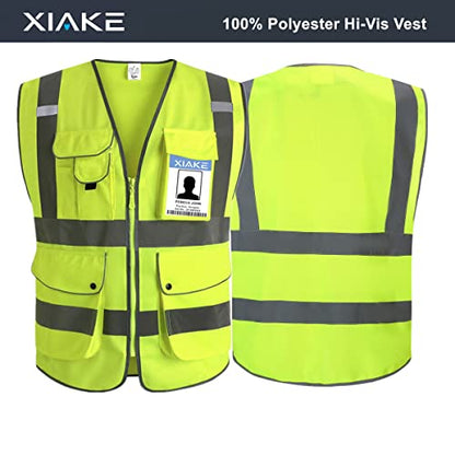 XIAKE 9 Pockets Class 2 High Visibility Reflective Safety Vest for Men Women,Meets ANSI/ISEA Standard - color: Yellow, size: XX-Large